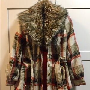 Preppy Plaid, Belted Coat with Faux Fur Collar